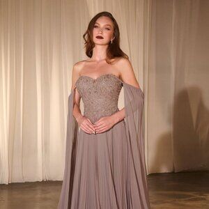 NEW LONG A-LINE OFF SHOULDER LACE EMBELLISHED DRESS W/ SWEETHEART NECK CD CJ937